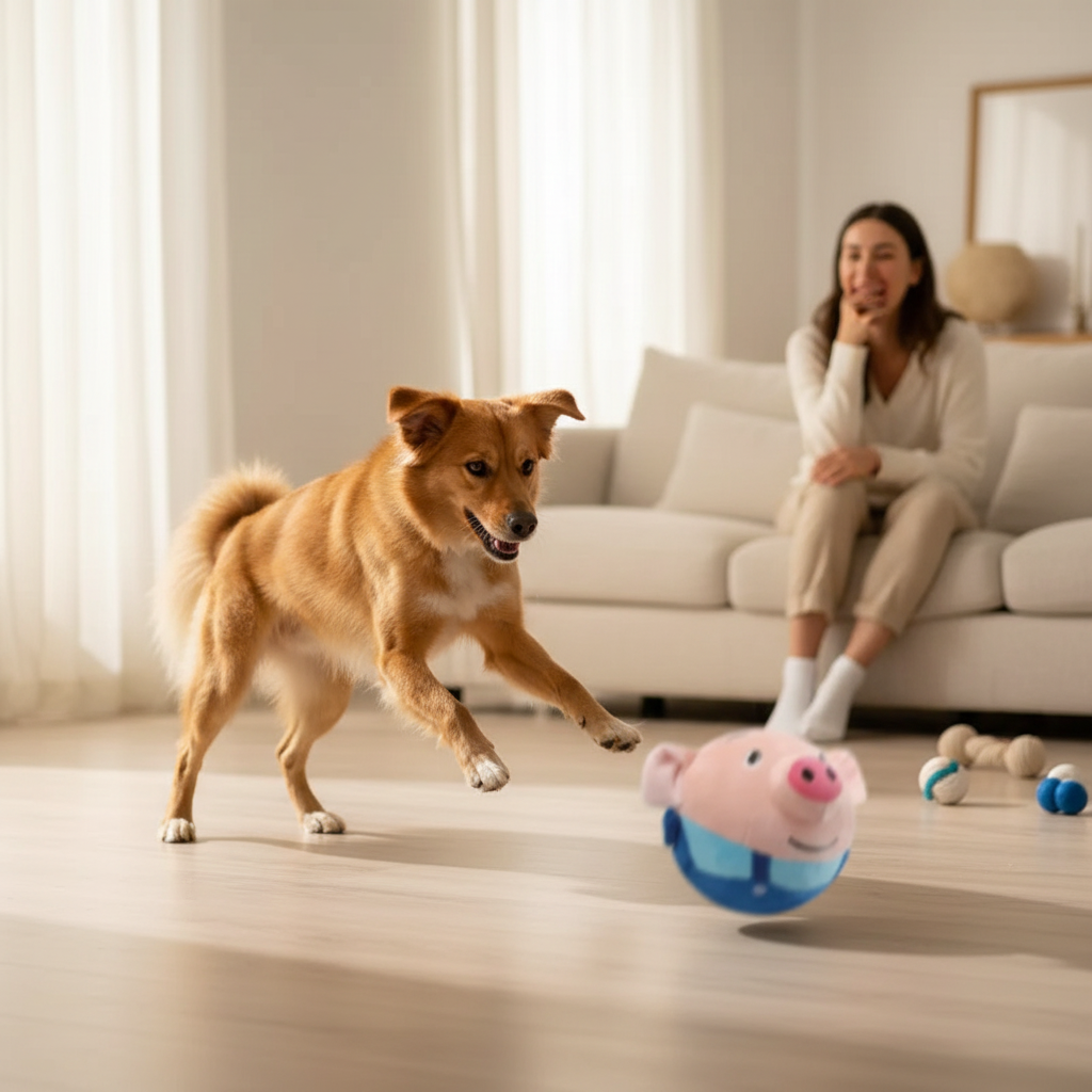 Lifestyle - Dog playing with OinkBuddy